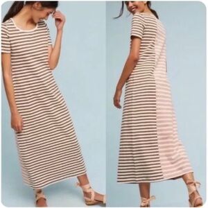 Anthropologie Saturday Sunday Striped Two Tone Short Sleeve Maxi Dress